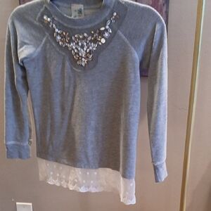 Lily Bleu Gray Sweater with Lace and Sequin Detail